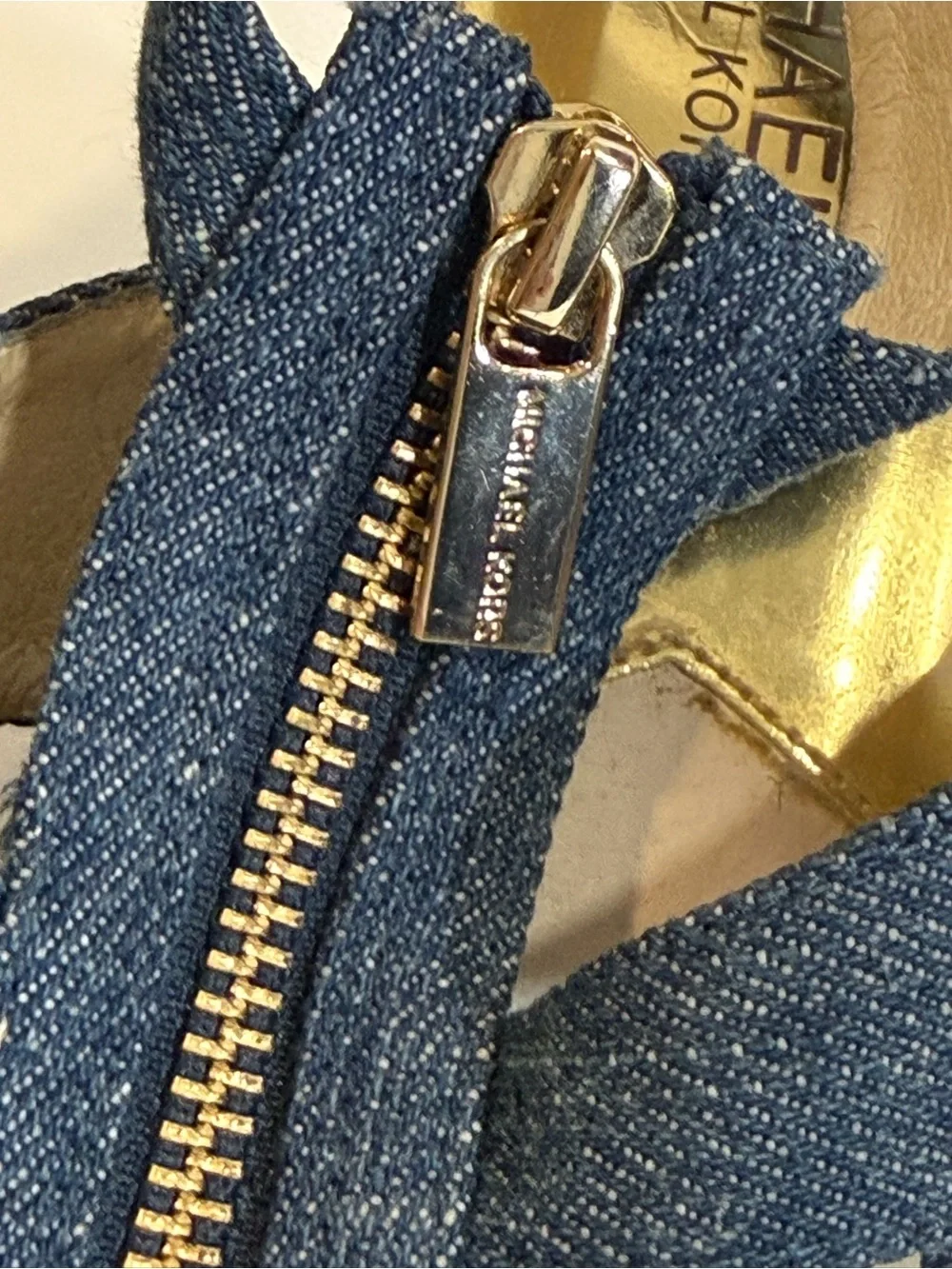 Michael Kors Womens 9.5 Denim Espadrille Wedge Sandals Zip Front Blue Heels